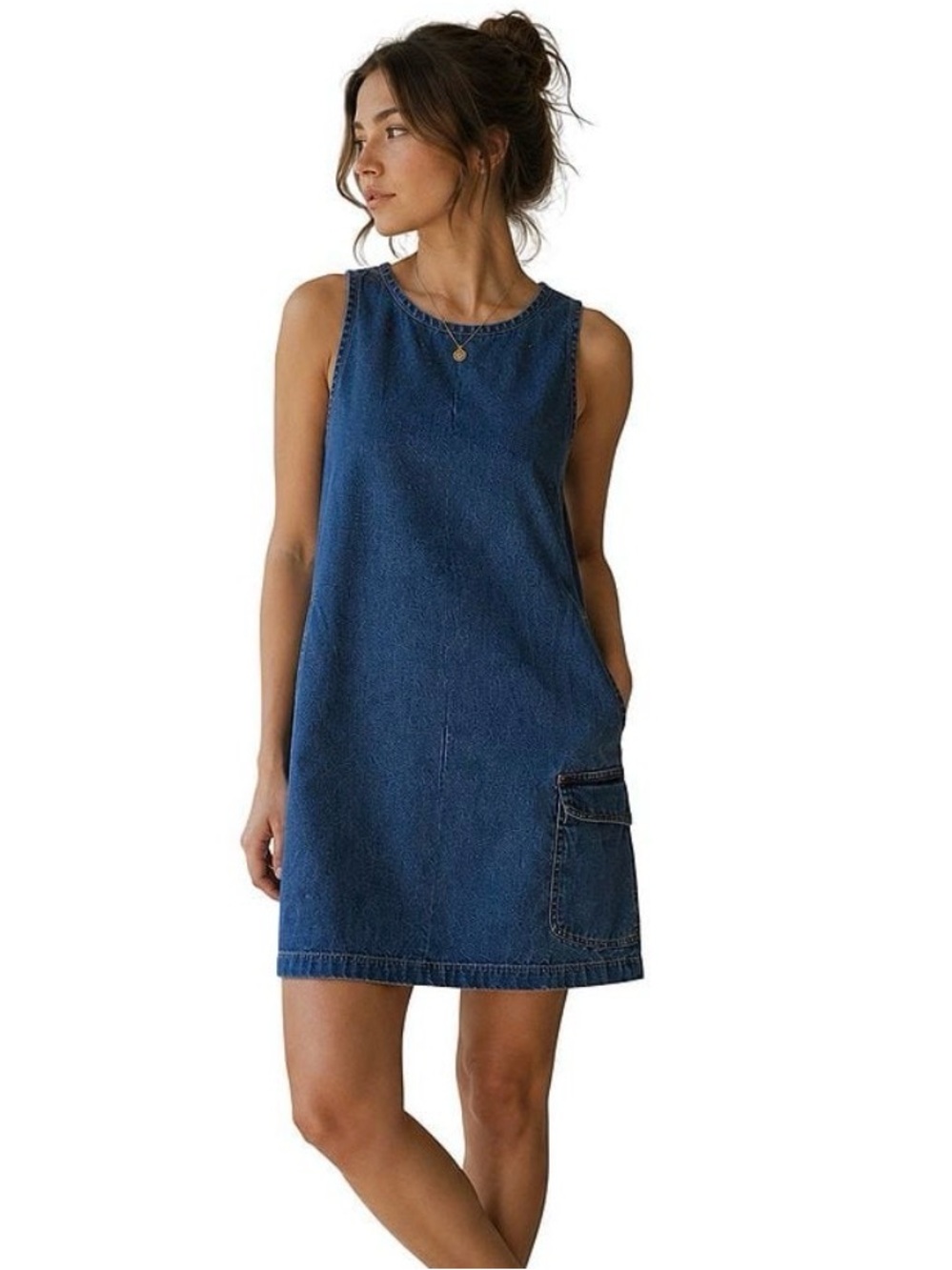 Eddie Bauer Vintage Sleeveless Denim Shift Dress - Blue